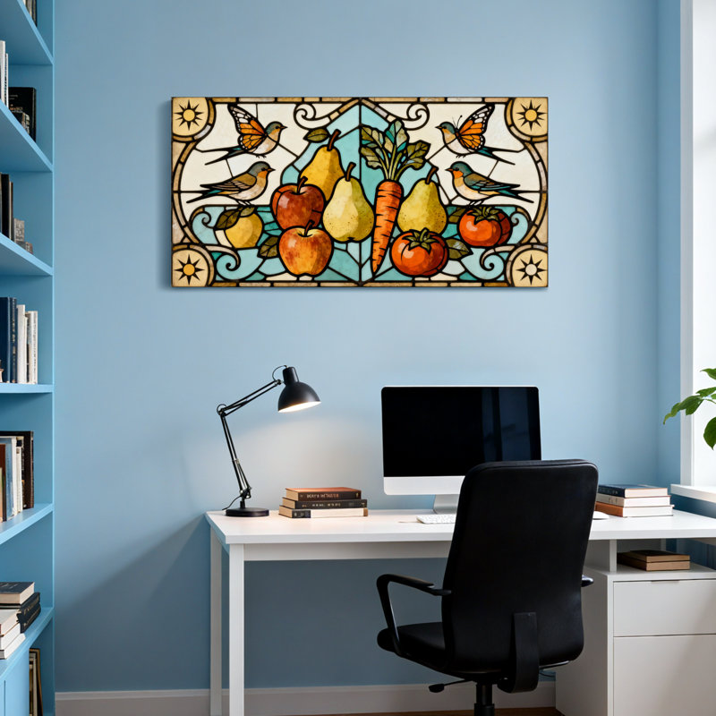 Motif de mode, oiseaux, papillons et tournesols, H 24 po x l 48 po