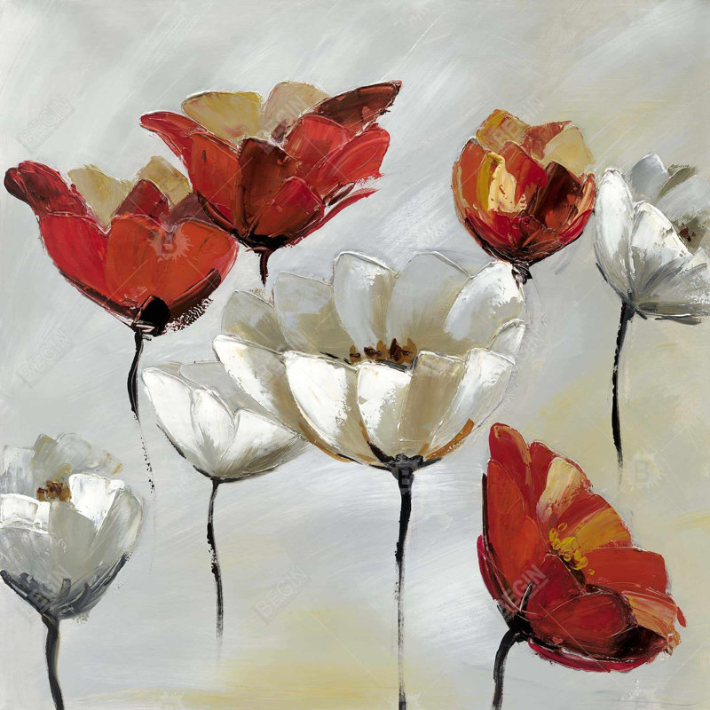 Abstract red and white flowers - 18"x18" Throw pillow - Poly twill - Print on demand