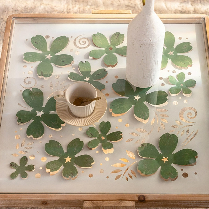 Modern Glass Solid Wood Square Coffee Table Sets