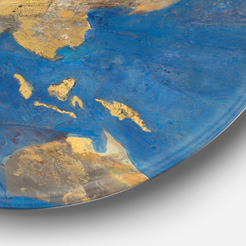 « golden glam world map », reproduction d’art sur cercle métallique, H 23 po x l 23 po