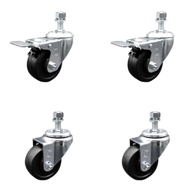 Rubber Wheel Swivel 12mm Stem Caster Set 2 Total Lock Brake SCC