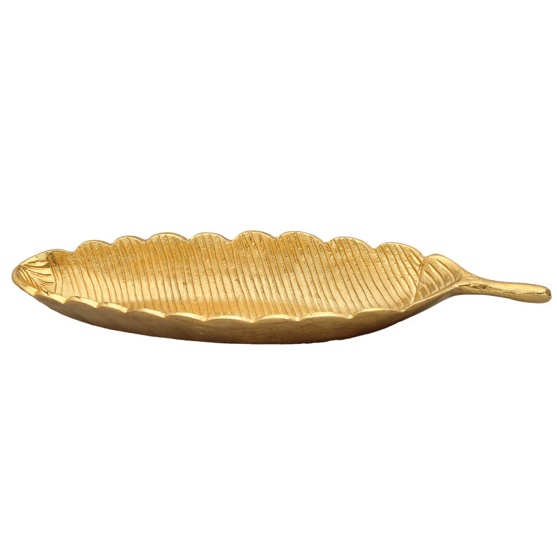 Plateau en forme de feuille engrave veined Barone, H 2 po x L 13 po x l 3,5 po
