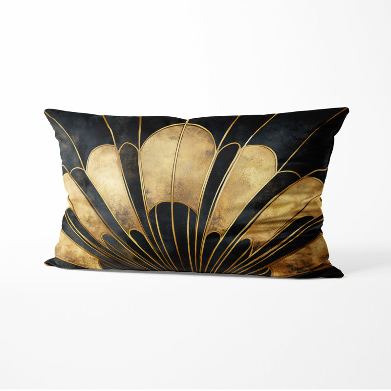 Coussin décoratif géométrique à motif d'éventail doré - Coussin à motifs géométriques, H 12 po x l 20 po