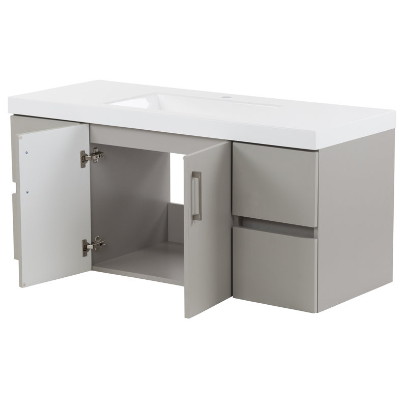 Ensemble de meuble-lavabo mural simple 48,5 po avec plateau en marbre de culture, Gris