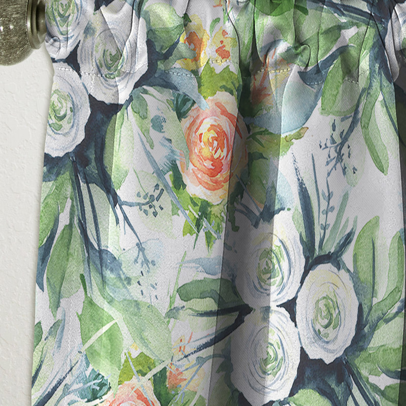 Panneau de rideau floral, motif de fleurs sans soudure, L 52 po x L 95 po, Orange/Green/White