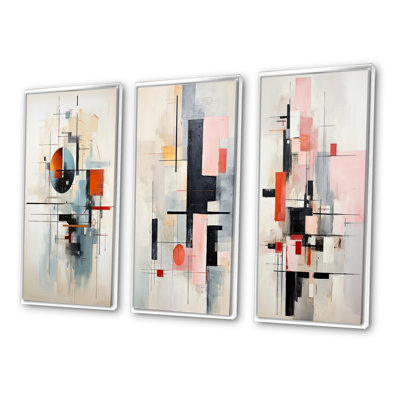 «Beige Blue Suprematism Geometric Explorations I», 3 pièces sur toile