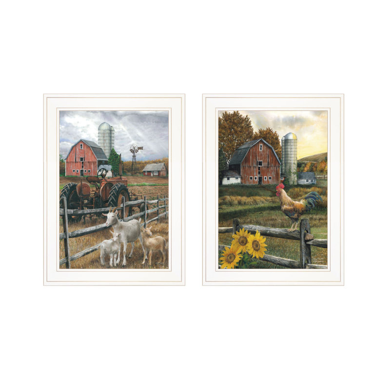 "Farm Life" 2 pièces par Ed Wargo, reproduction encadrée prête à être accrochée, cadre blanc