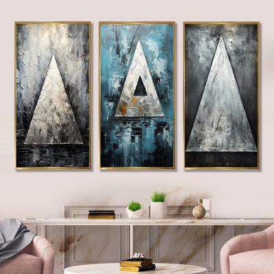 Triangle Trance Shimmering Silver - Music Canvas Prints Set Of 3