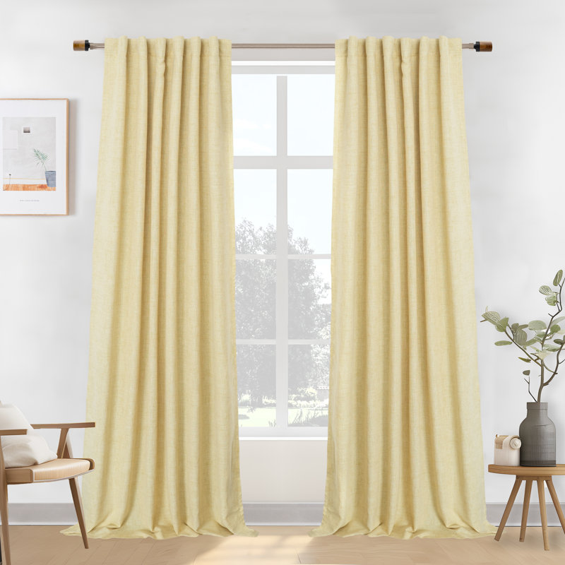 Rideaux occultants 100% naturels Goffredo pour chambre à coucher Double couche Drape Farmhouse, Jaune, L 52 po x L 96 po