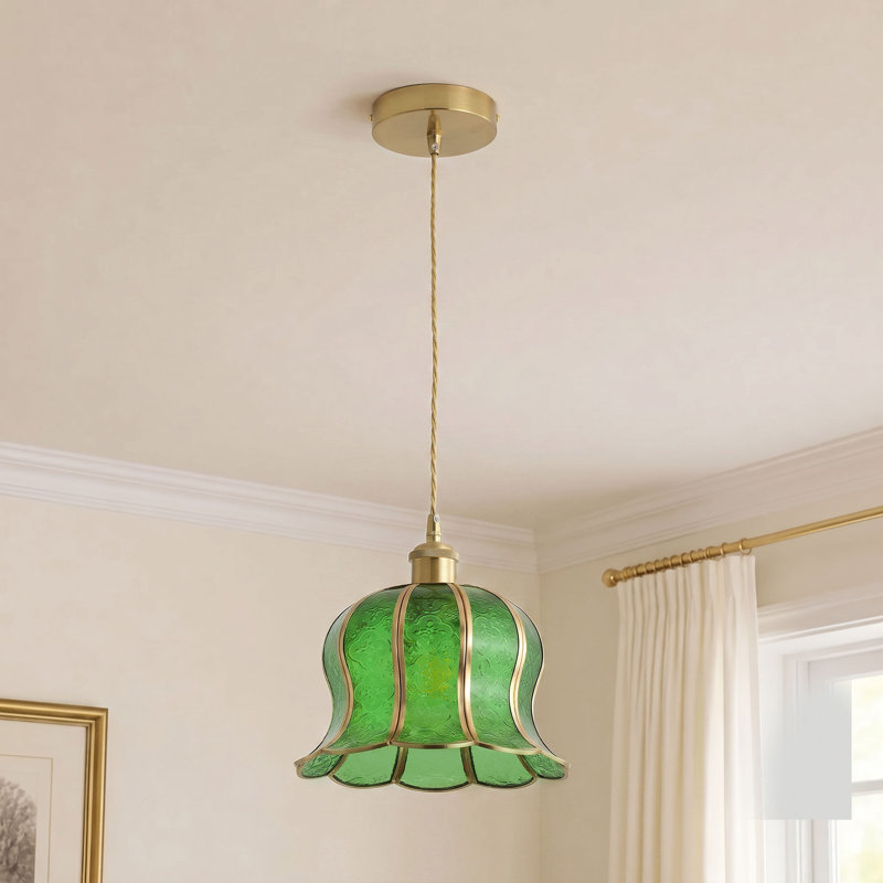 1-lamp green glass dimmable pendant light