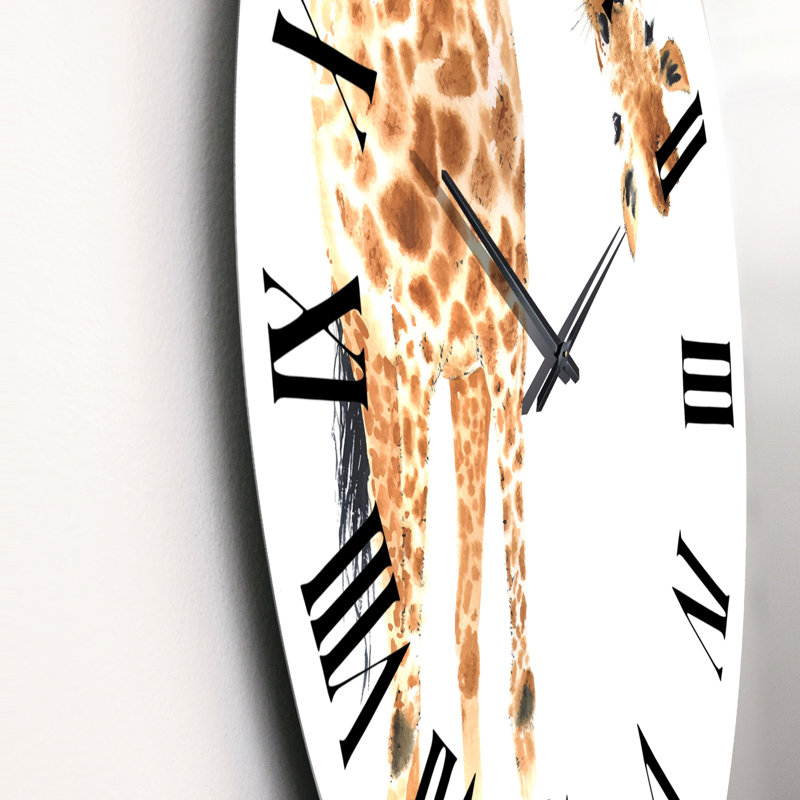 Portrait d'une girafe sur blanc - horloge murale traditionnelle, Grand