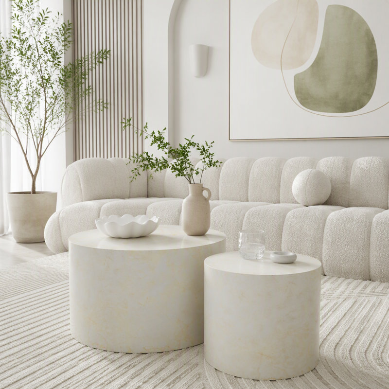 Ensemble de 2 tables basses gigognes beige, Beige/White