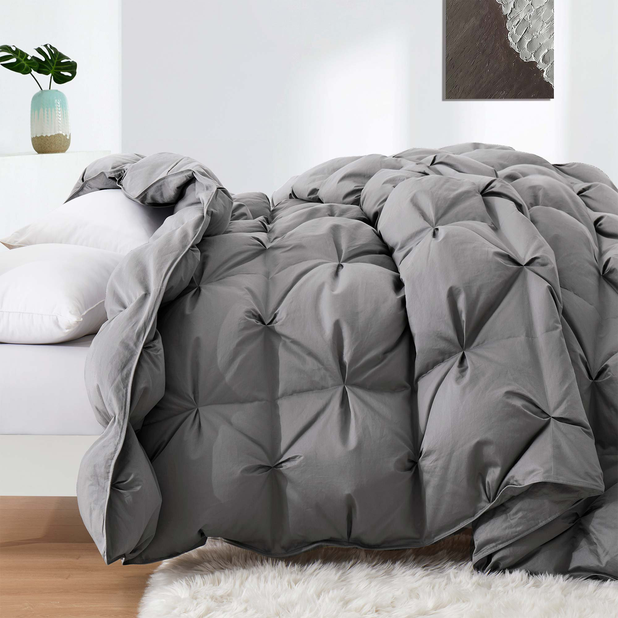 Winter Goose Down Comforter with 300 TC Organic Cotton Fabric, Twin, Gray