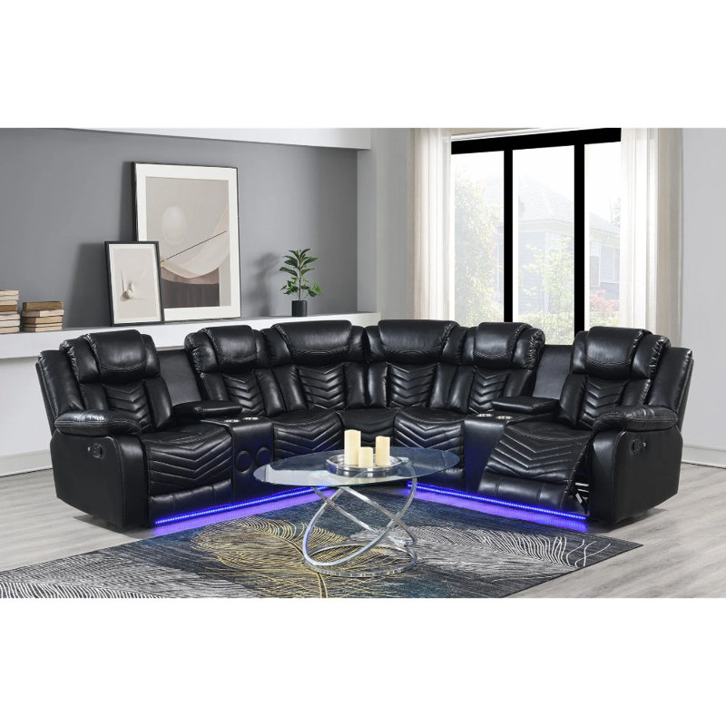 Canapé modulaire inclinable 3 pièces Anacristina, Cuir brun