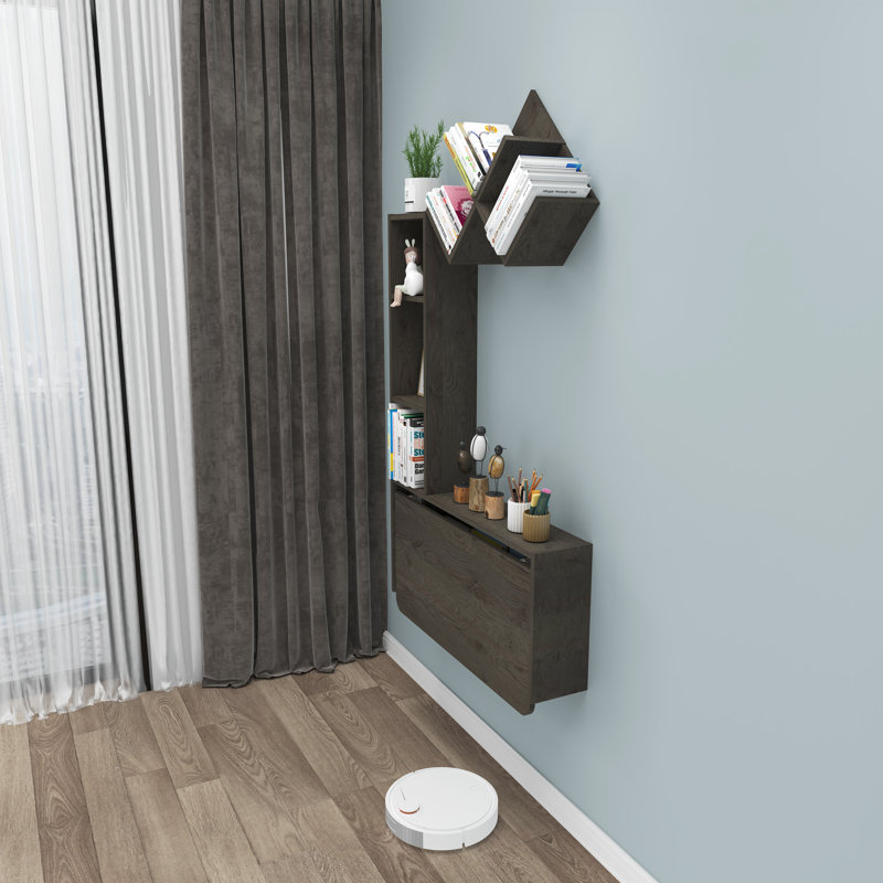 Solid Wood Base Floating Desk, Dark Grey