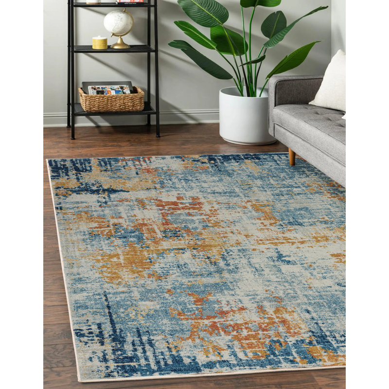 Glosco Abstract Orange/Blue Area Rug, Rectangle 120 x 170cm