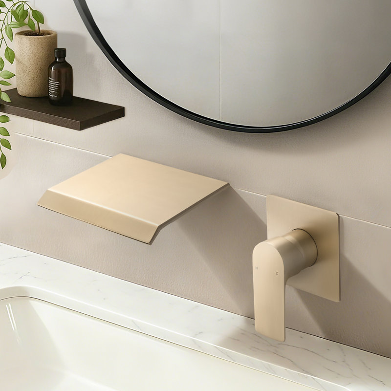 Brushed Gold Wall Mount Waterfall Bathroom Faucet, Brushed Gold