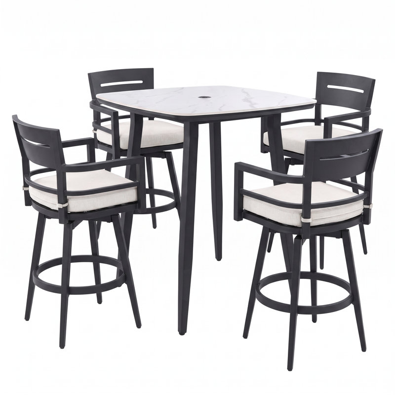 Gault Patio 5-Piece Counter Height Dining Set with Swivel Stools & Sunbrella Cushions