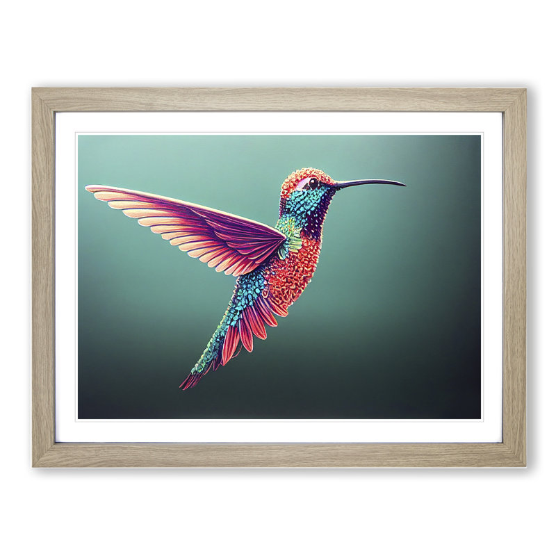 Interesting Hummingbird - Framed Print, 34cm H x 46cm W x 2cm D, Oak