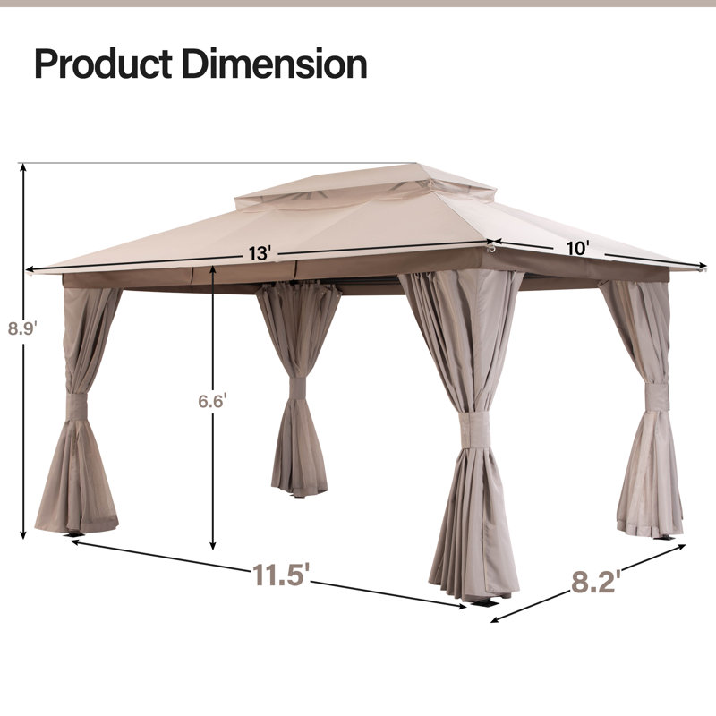 Lausaint Home 10'x13' Steel Patio Gazebo, Beige
