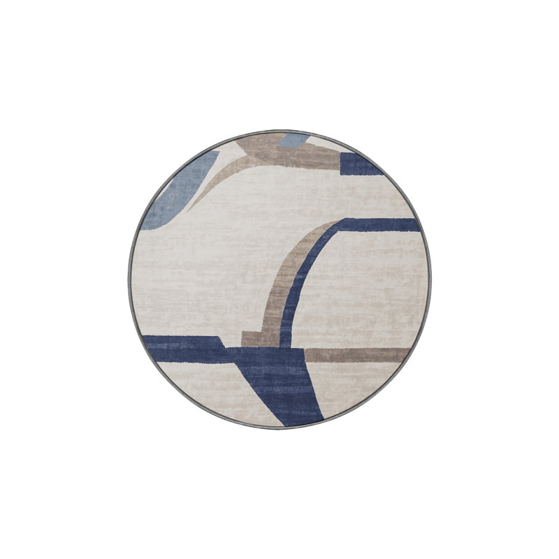 Machine Washable Gray Area Rug, Round 4'
