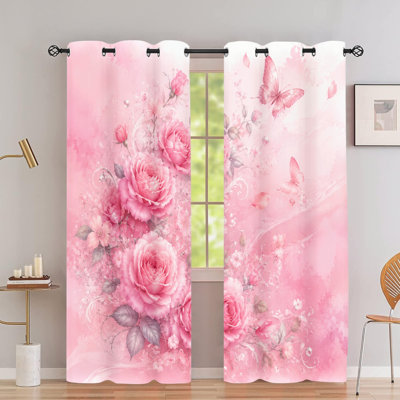 2Pcs rideaux occultants avec œillets, rideaux obscurcissant à motif floral de cerisier aquarelle rose, rideaux isolants et isolants pour réduire le bruit