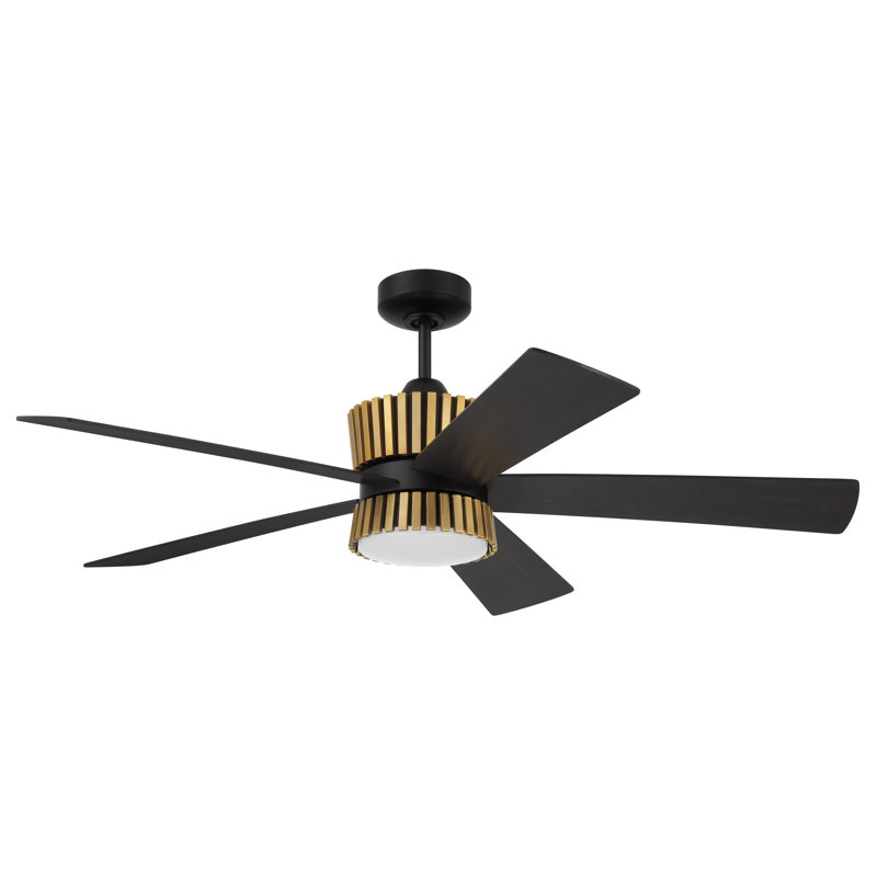 52" Theiry Ceiling Fan with Optional LED Light Kit, Remote Control Included, Smart WiFi, Matte Black/Oak Wood