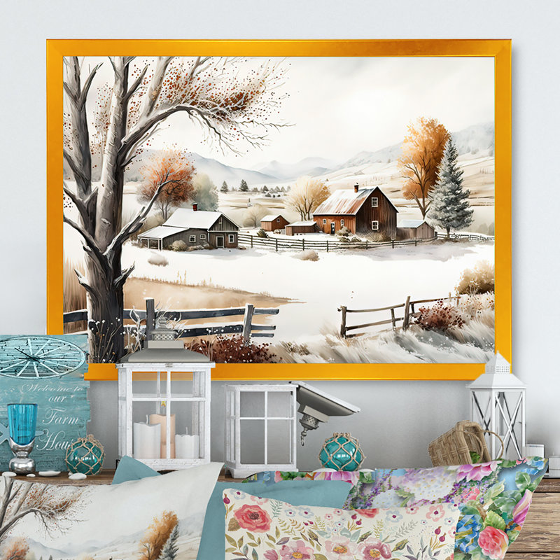 «Kansas Farm in Winter», reproduction sur toile, H 12 po x l 20 po x P 1 po, Encadrement doré