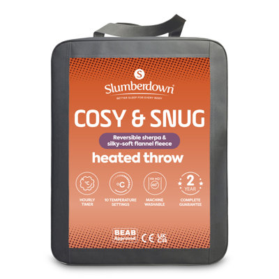 Slumberdown Cosy & Snug Sherpa Fleece Heated Throw Blanket 10 Heat Settings Over Blanket