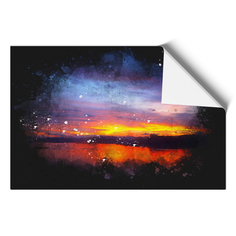 Sunset over Laos Lake Paint Splash - Frameless Print, 59cm H x 84cm W x 0.1cm D