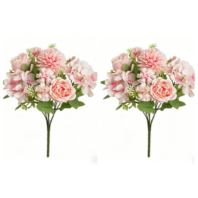 2 faisceaux de pivoines artificielles, fleurs d'hortensia, fausse fleur soyeuse pour décoration d'intérieur, bouquet de mariage, rose