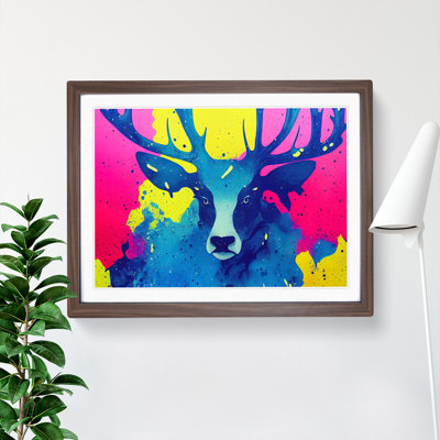 Colourful Stag Deer Abstract - Framed Print
