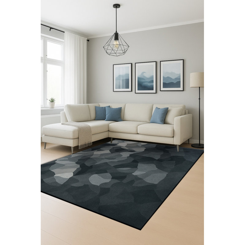 Tapis bleu tissé à motif géométrique lavable Mosso, 2'6" x 4'11"