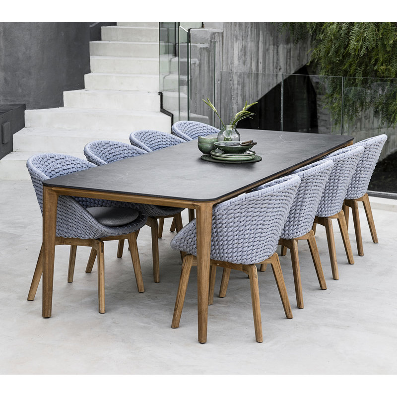 Peacock Patio Dining Armchair with Cushion, Light Gray/Teak