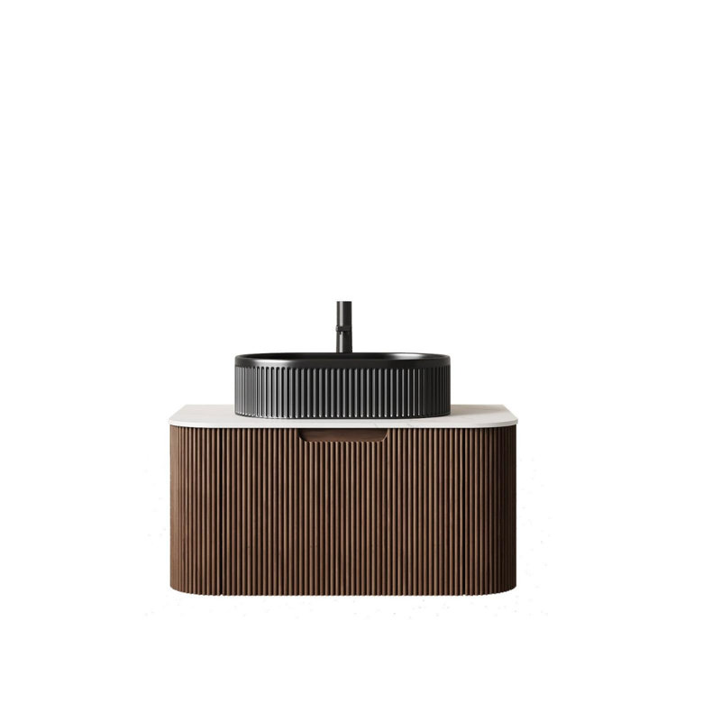 Meuble-lavabo de salle de bain mural moderne avec tiroir, pré-assemblé, 30", Noyer foncé