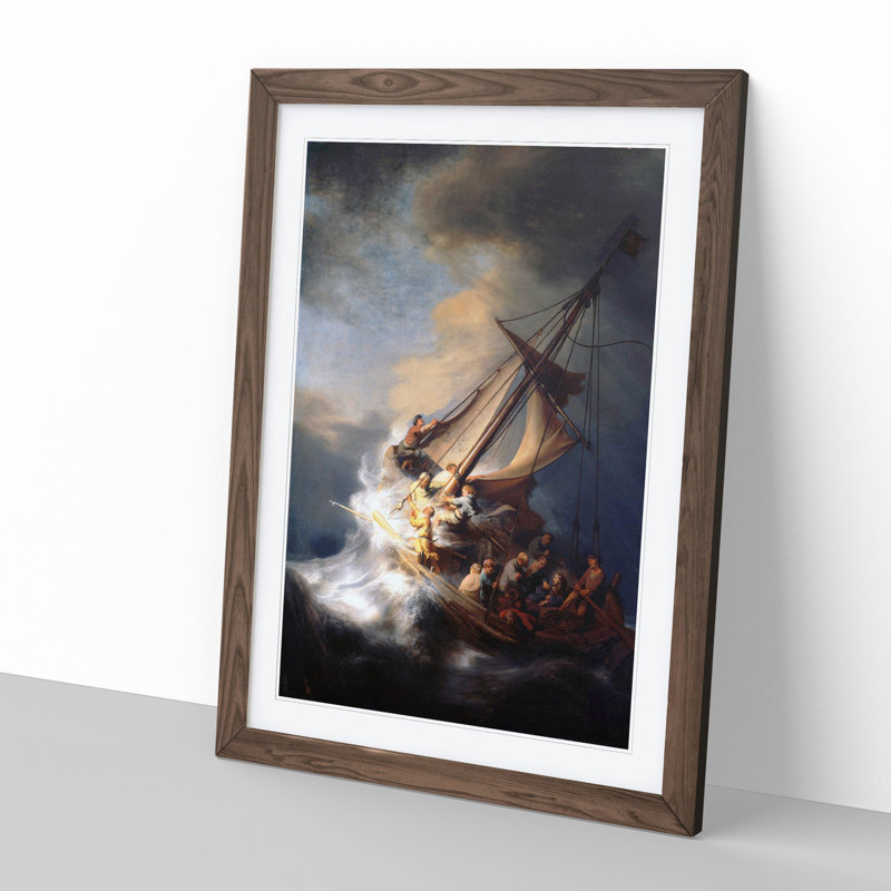 Christ in the Storm of Galilee by Rembrandt Van Rijn - Picture Frame Painting, 65cm H x 48cm W x 2cm D, Walnut Framed
