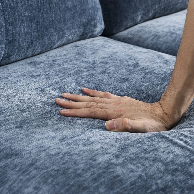 Canapé modulaire réversible avec repose-pieds en chenille de 80 po Piergaetano, Chenille bleu marine