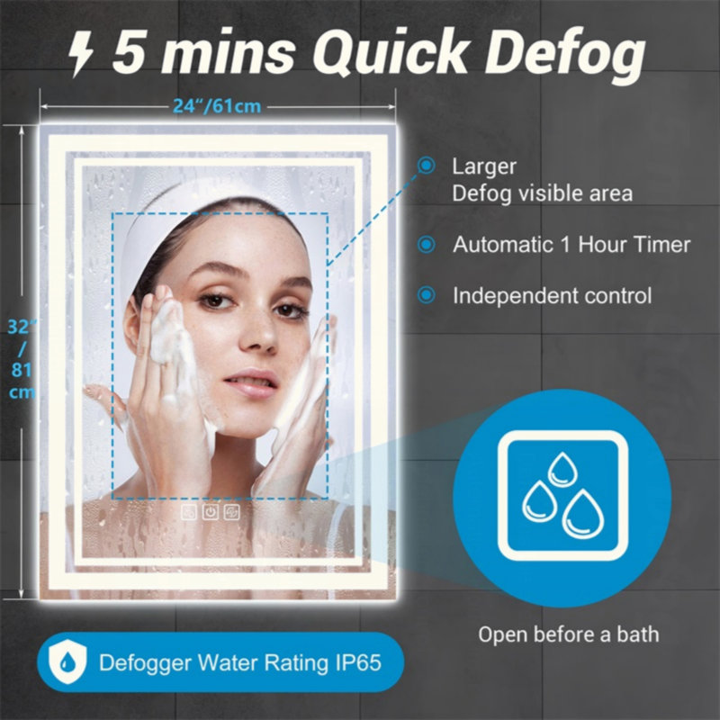 LED Bathroom Mirror With Lights Wall Vanity LED Mirror Stepless Dimmable, Double Front And Backlight, Anti-Fog, Memory Smart Mirror For Bathroom
