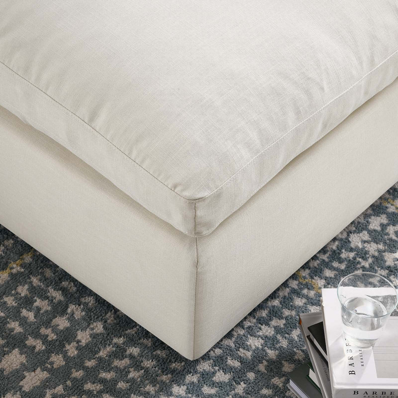 Commix Plush Light Beige Overstuffed Ottoman with Linen Texture