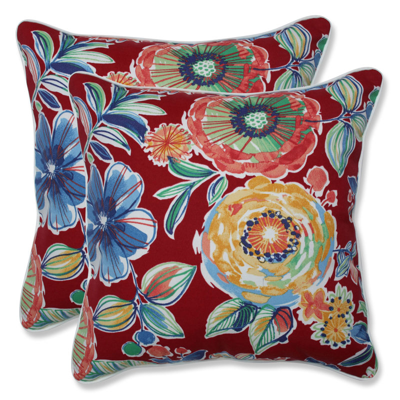 Colsen Floral Outdoor Reversible Throw Pillow, 18.5" x 18.5", Berry