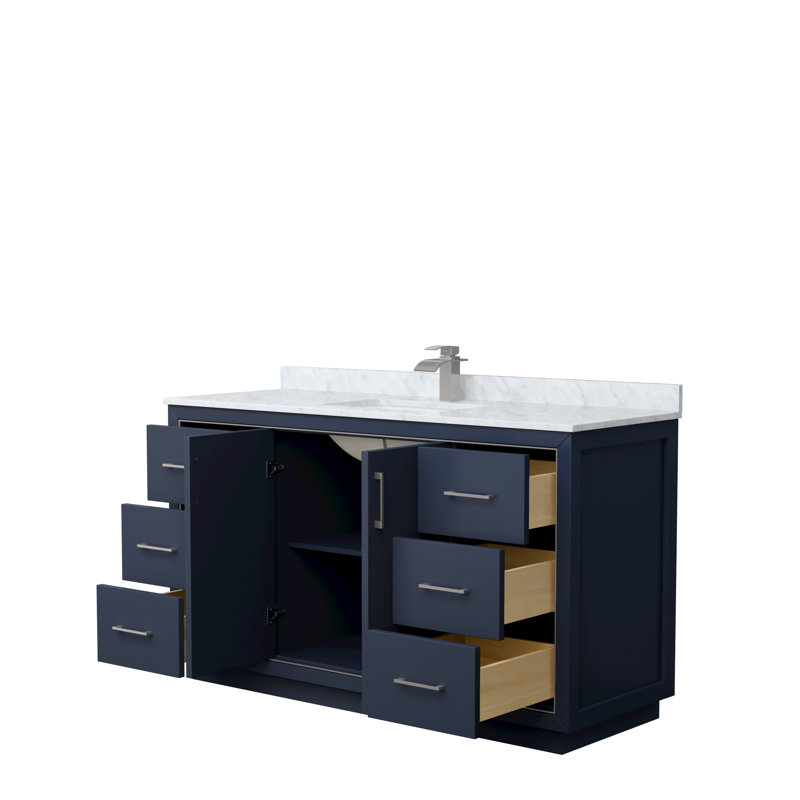 Ensemble de meuble-lavabo simple 60 po Icon, Bleu très foncé, Nickel brossé