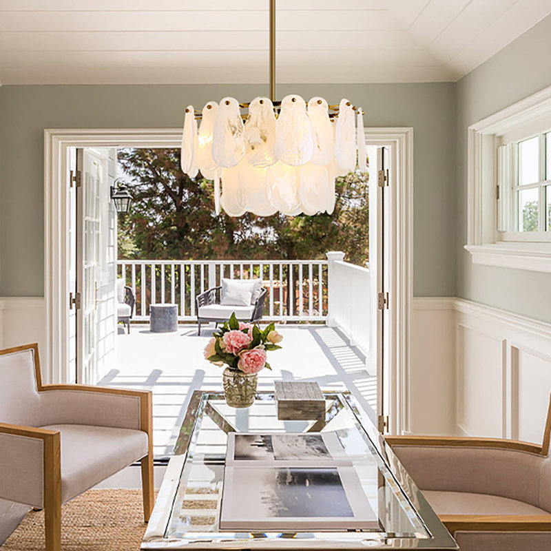 Modern Chandeliers, 23.6" Luxury Cloud Glass Pendant Light, 2-layer Round Ceiling Hanging Light