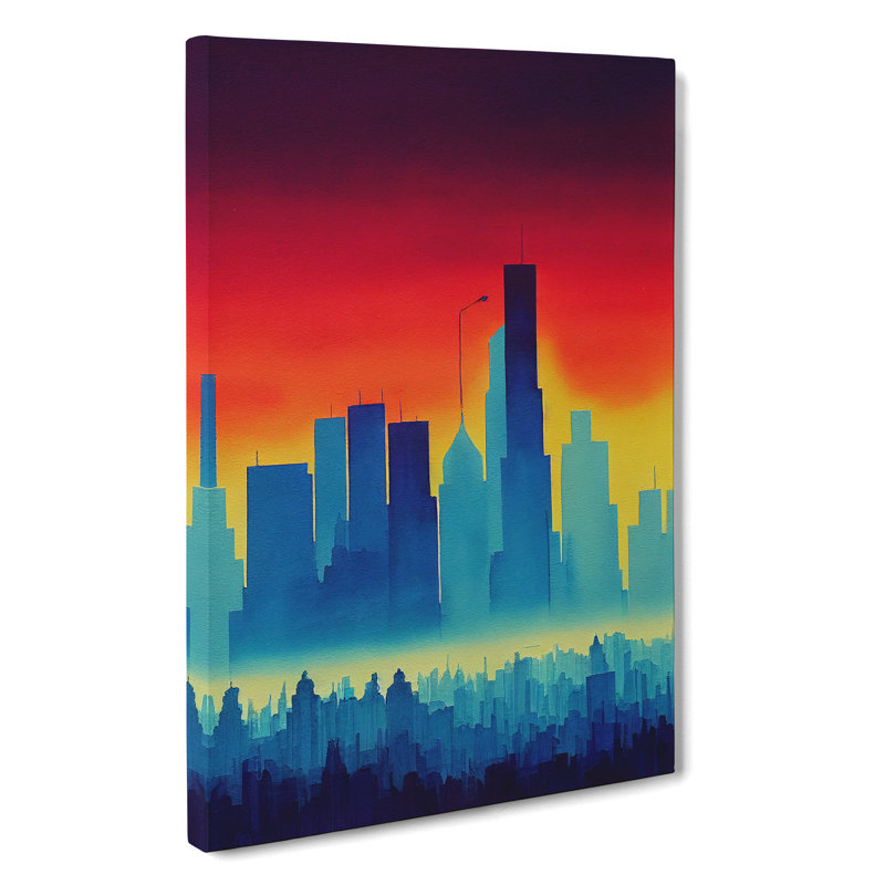 City Skyline Watercolour No.4 - Wall Art, Wrapped Canvas, 50cm H x 35cm W x 3cm D, No Matte