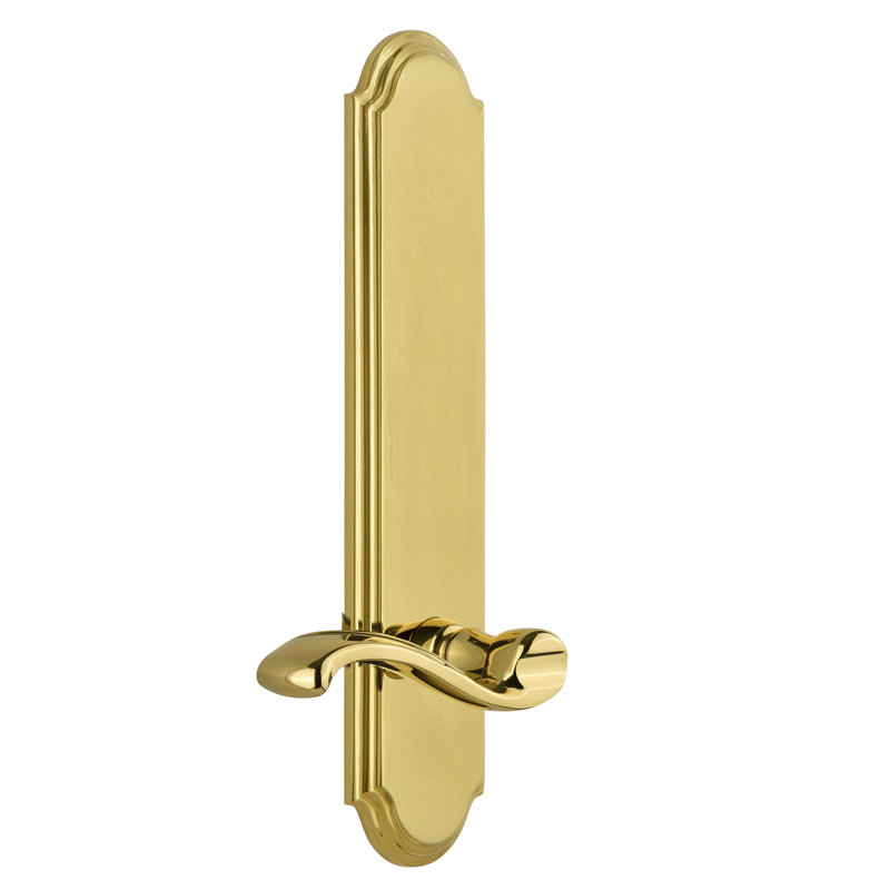 Grandeur Arc Tall Plate Privacy with Portofino Lever, Right Handed, 2 3/8", Polished Brass