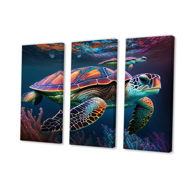 «Colorful Deep Sea Turtle Portrait I», ensemble de reproductions d'art sur toile, H 40 po x l 60 po x P 1 po