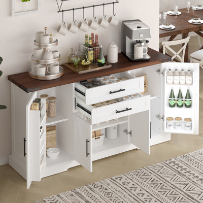 63" Modern Fluted Sideboard Buffet Cabinet With Storage - 4 Doors, 3 Drawers, Coffee Bar Station For Dining Room