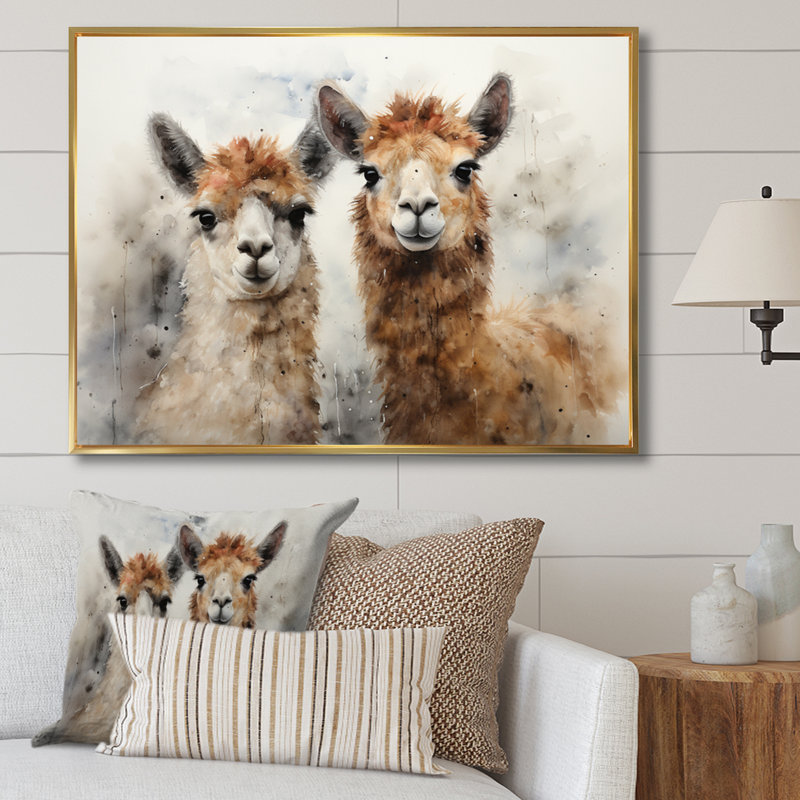 Alpagas Graceful Alpacas I - reproduction sur toile, H 30 po x l 40 po x P 1,5 po, Cadre flottant doré