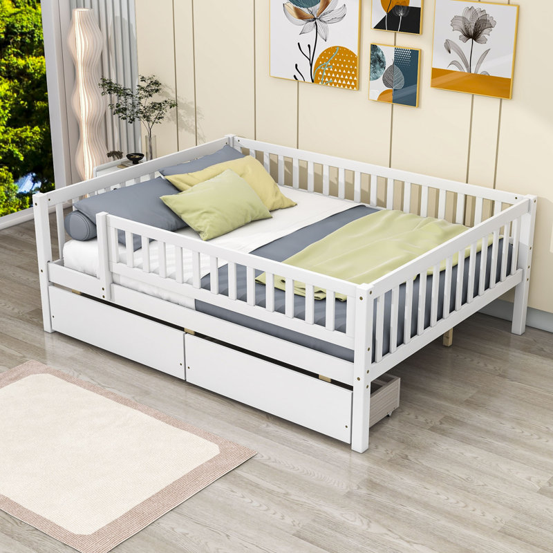 Wood Daybed with Two Drawers and Slats, Full, White