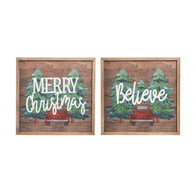 Ensemble de 2 décorations de Noël en bois 15,75 po