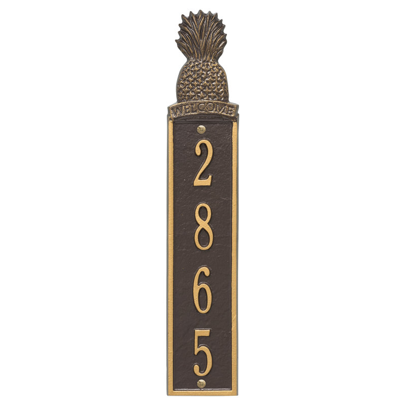 Plaque d'adresse murale à 4 lignes Pineapple, Oui, Bronze/Doré